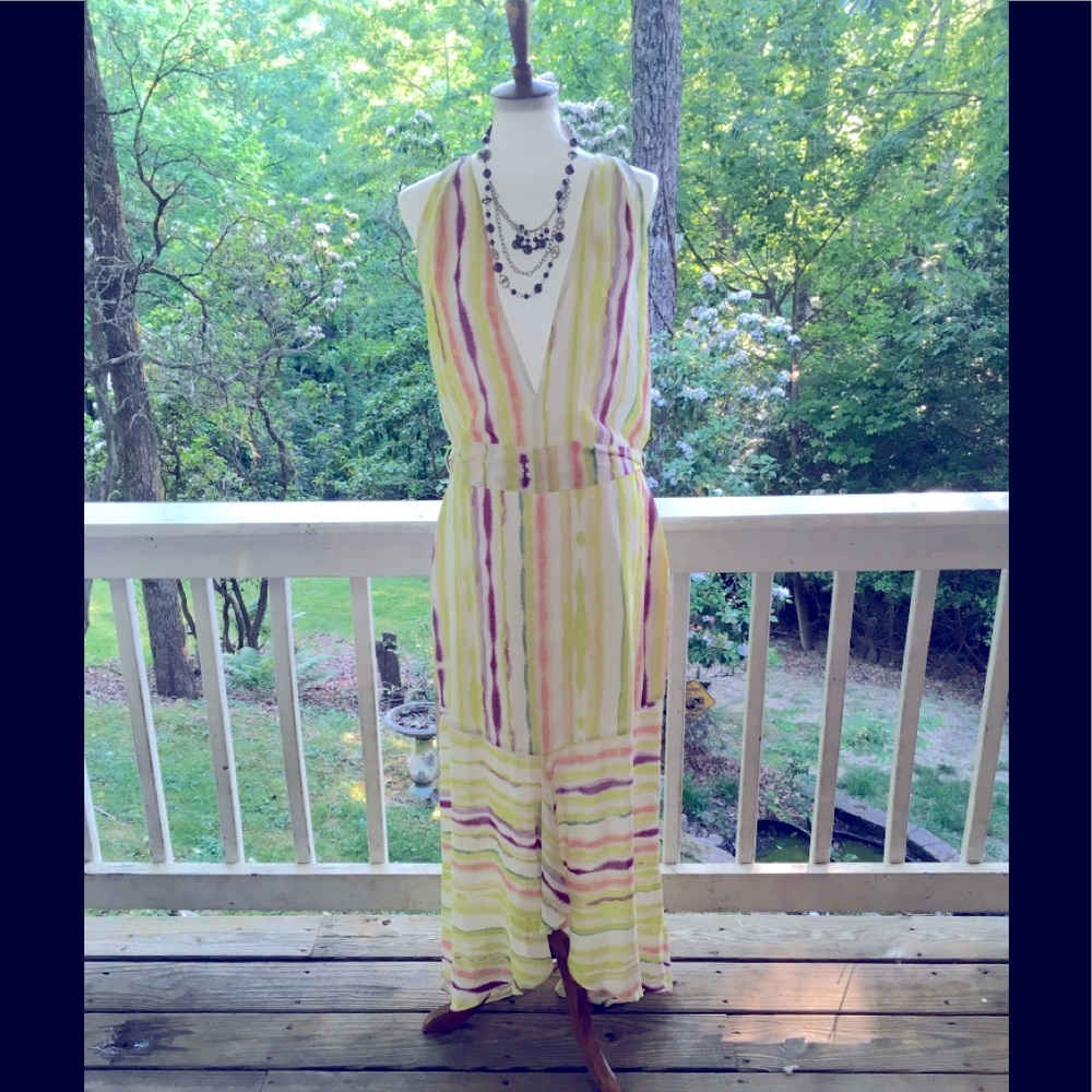 Jennifer Lopez Yellow and Pink Striped Maxi Dress
